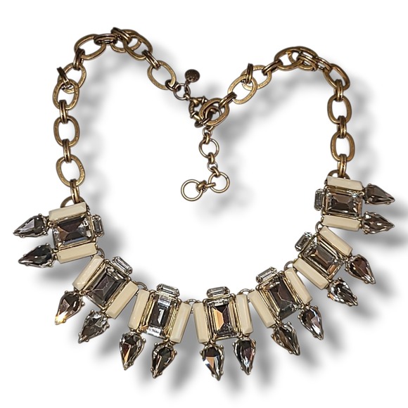 J. Crew Factory Jewelry - J. Crew Art Deco Style Necklace, Faux Crystal & Beige Acrylic, Gold Tone Chain